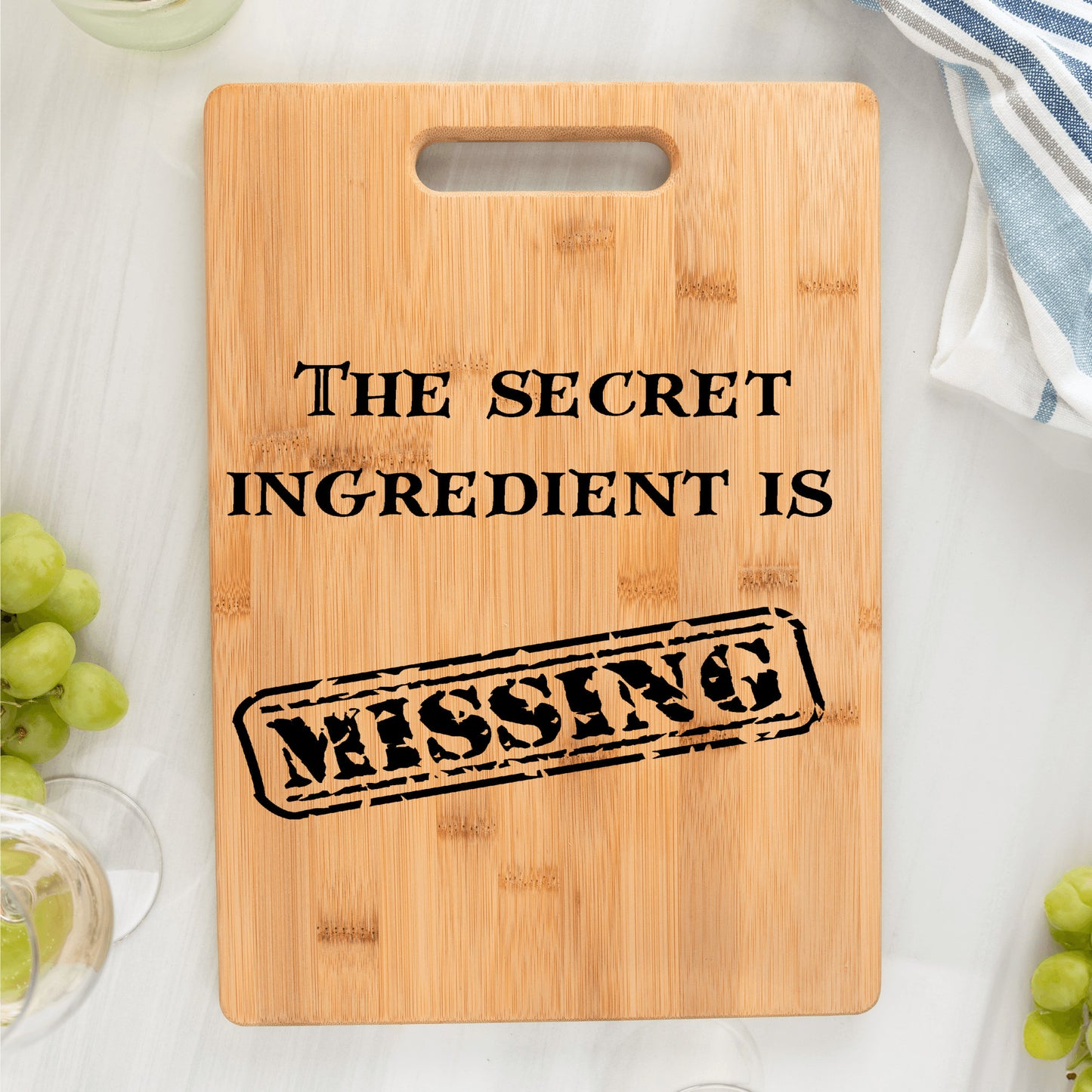 The secret ingredient is missing bamboo cutting board funny gift for kitchen gift for baker