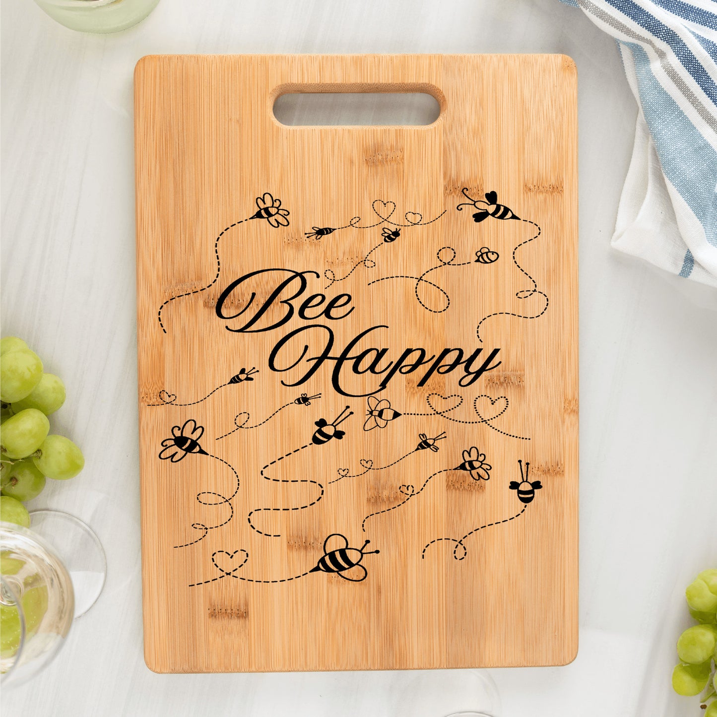 Be Happy bamboo cutting board beekeeper gift kitchen gift