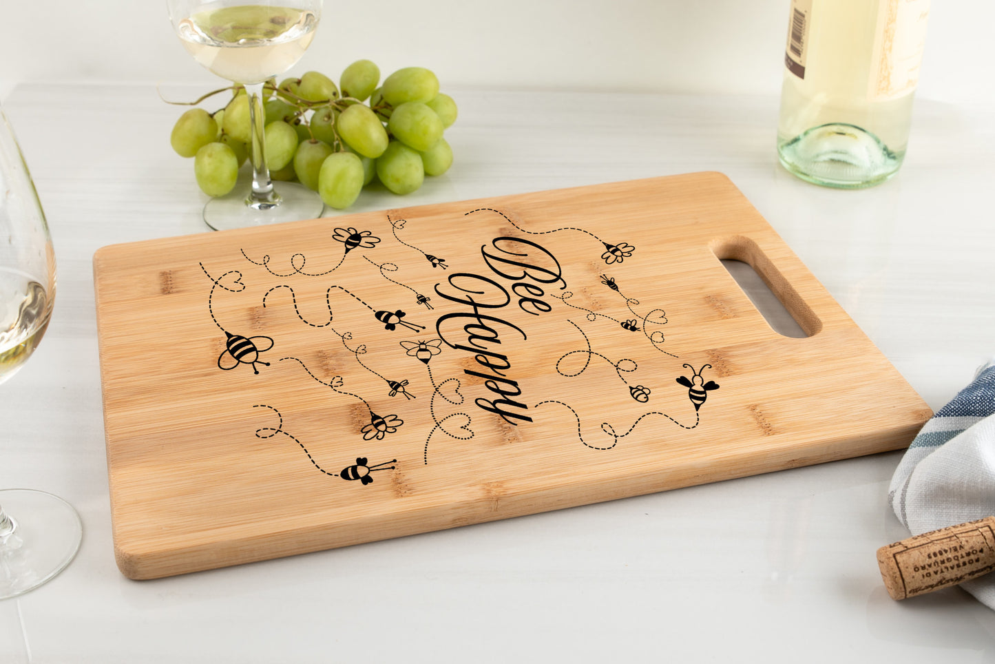 Be Happy bamboo cutting board beekeeper gift kitchen gift