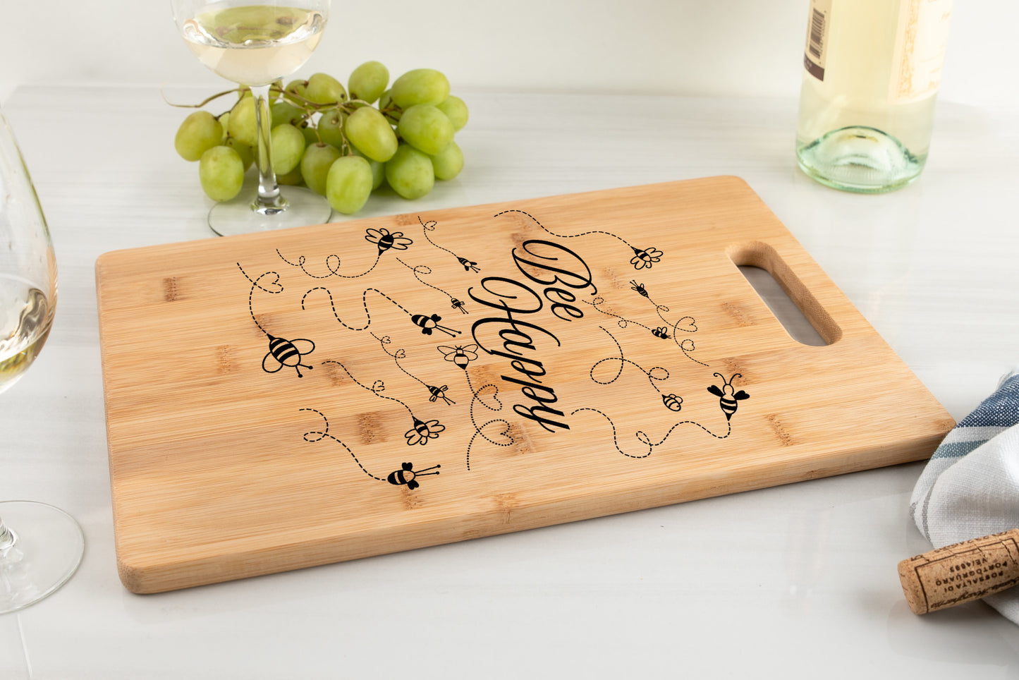 Be Happy bamboo cutting board beekeeper gift kitchen gift