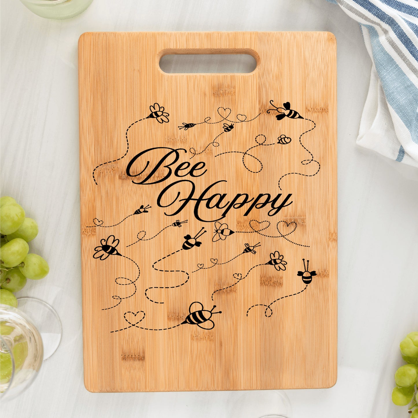 Be Happy bamboo cutting board beekeeper gift kitchen gift