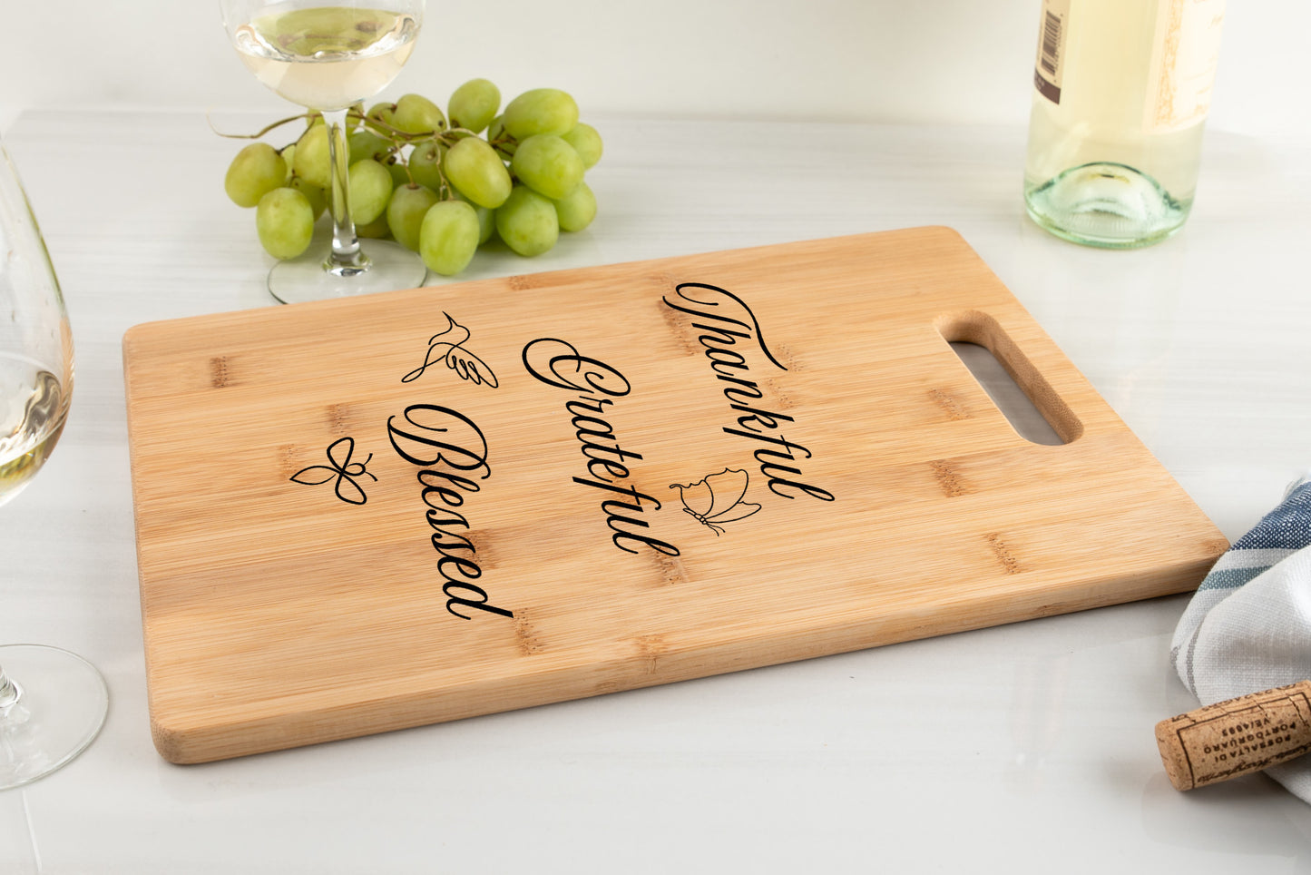 Thankful Grateful Blessed bamboo cutting board gift for her gift for baker