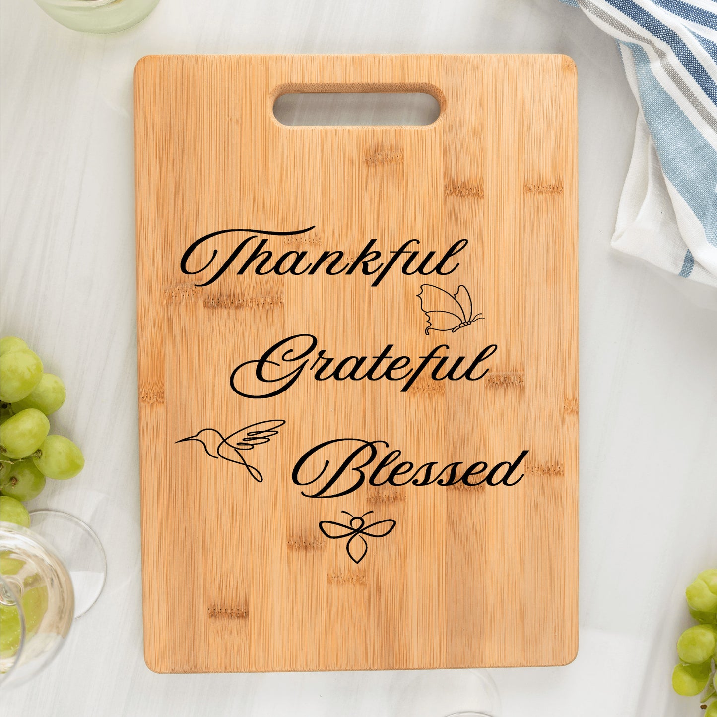 Thankful Grateful Blessed bamboo cutting board gift for her gift for baker