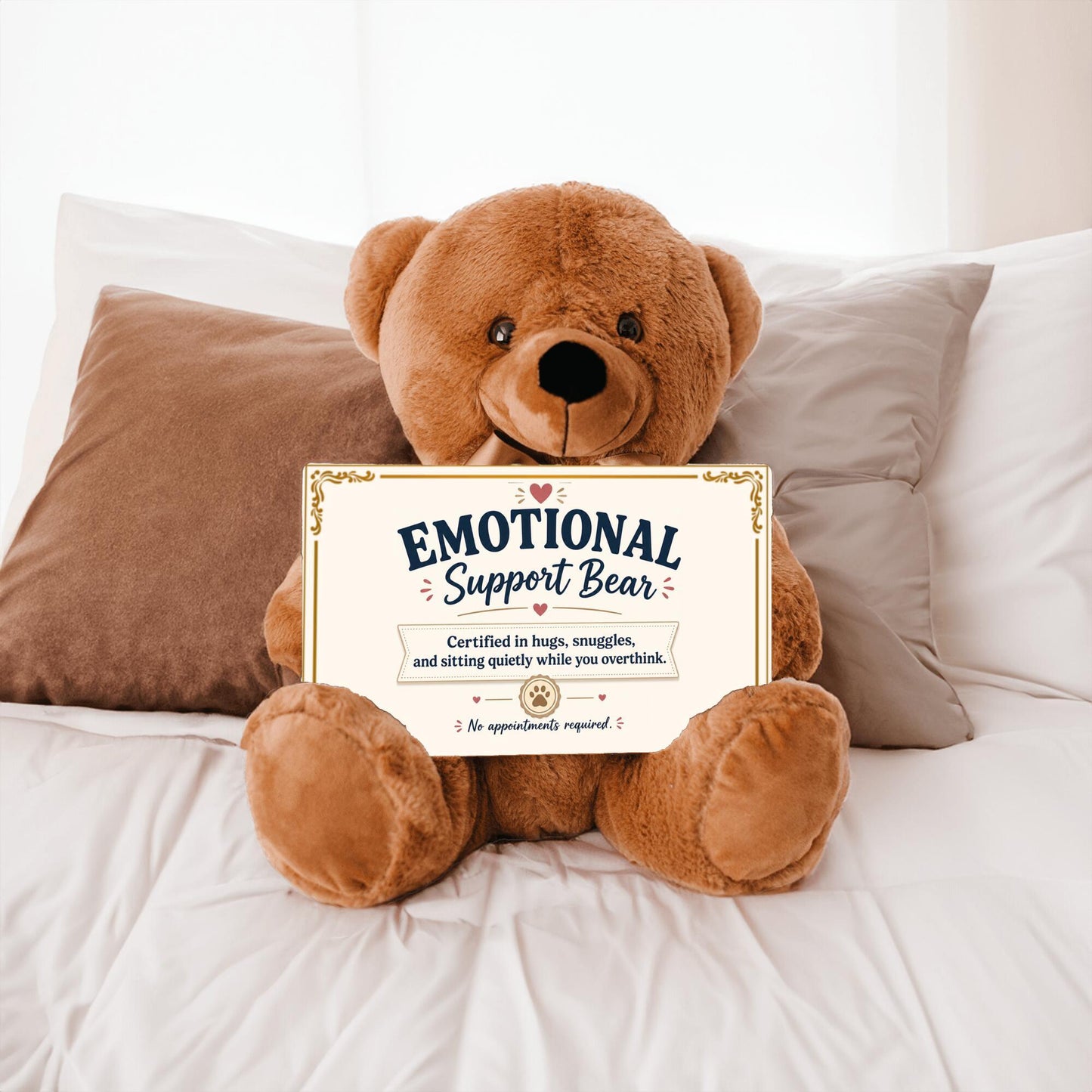 Comfort Teddy Bear | Emotional Support Bear Gift for Anxiety, Stress & Self Care with sign 10" X 6"