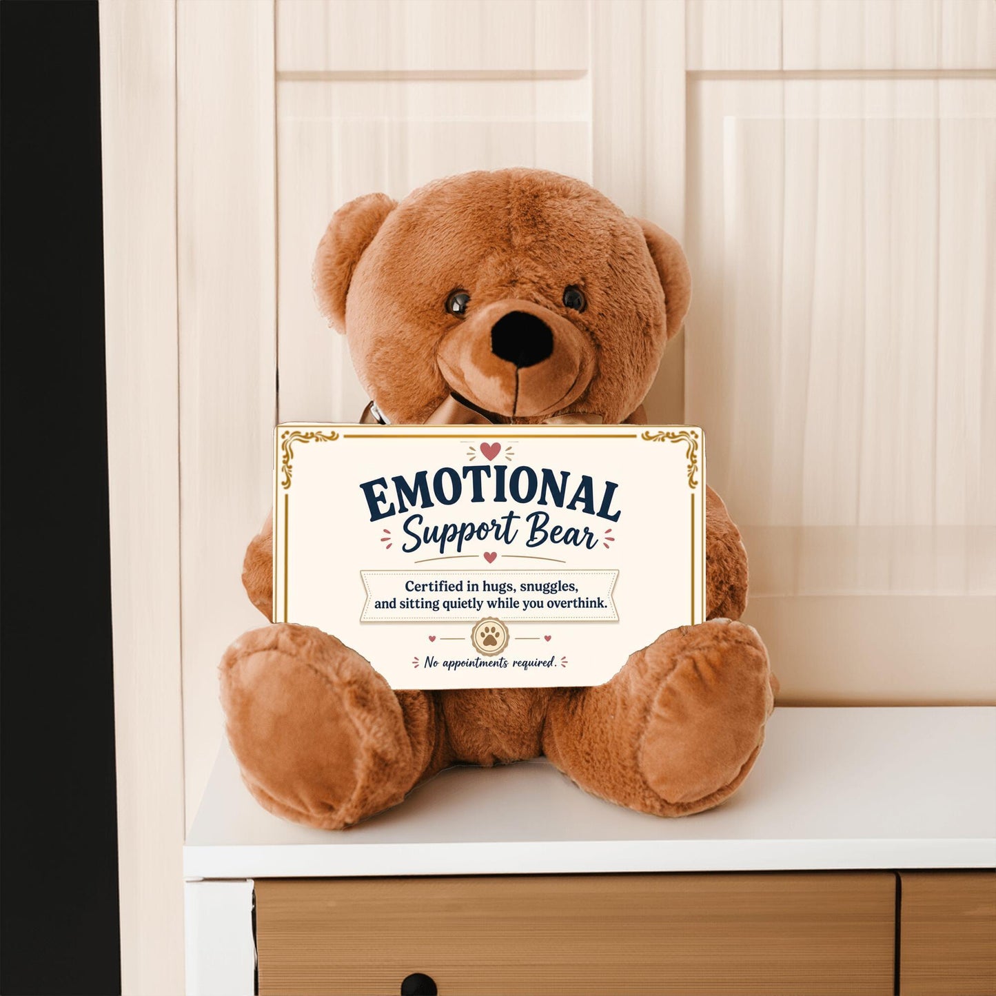 Comfort Teddy Bear | Emotional Support Bear Gift for Anxiety, Stress & Self Care with sign 10" X 6"