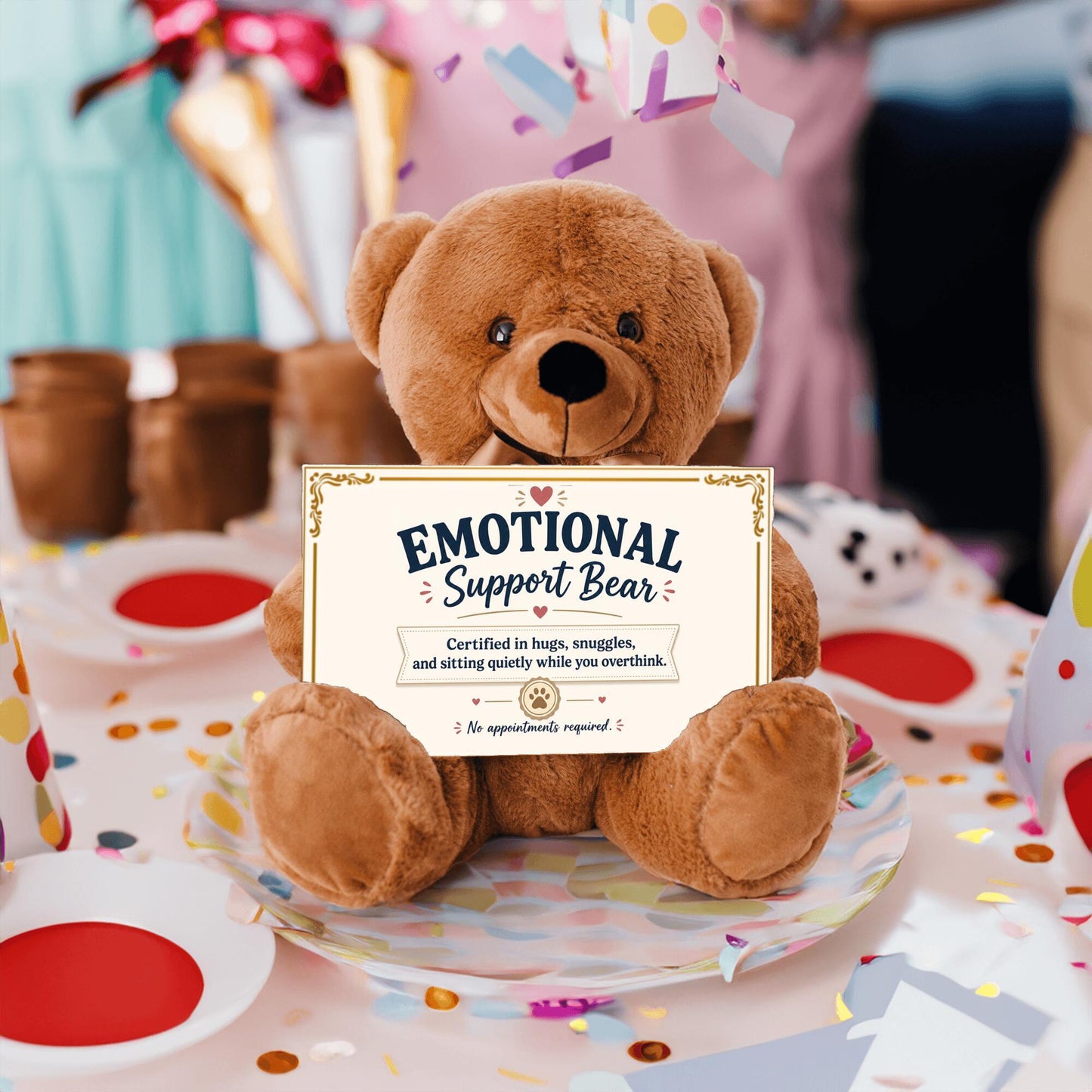 Comfort Teddy Bear | Emotional Support Bear Gift for Anxiety, Stress & Self Care with sign 10" X 6"