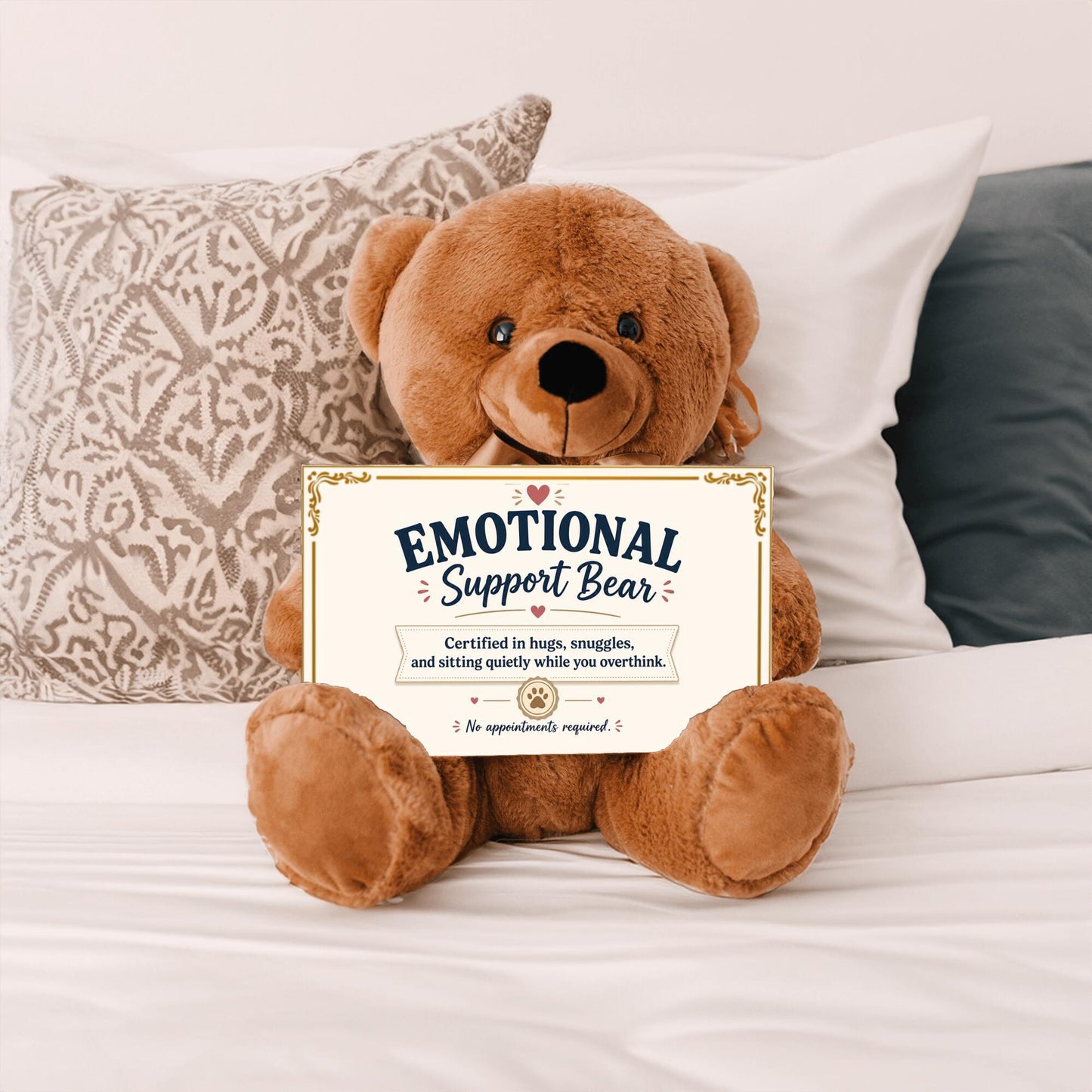 Comfort Teddy Bear | Emotional Support Bear Gift for Anxiety, Stress & Self Care with sign 10" X 6"