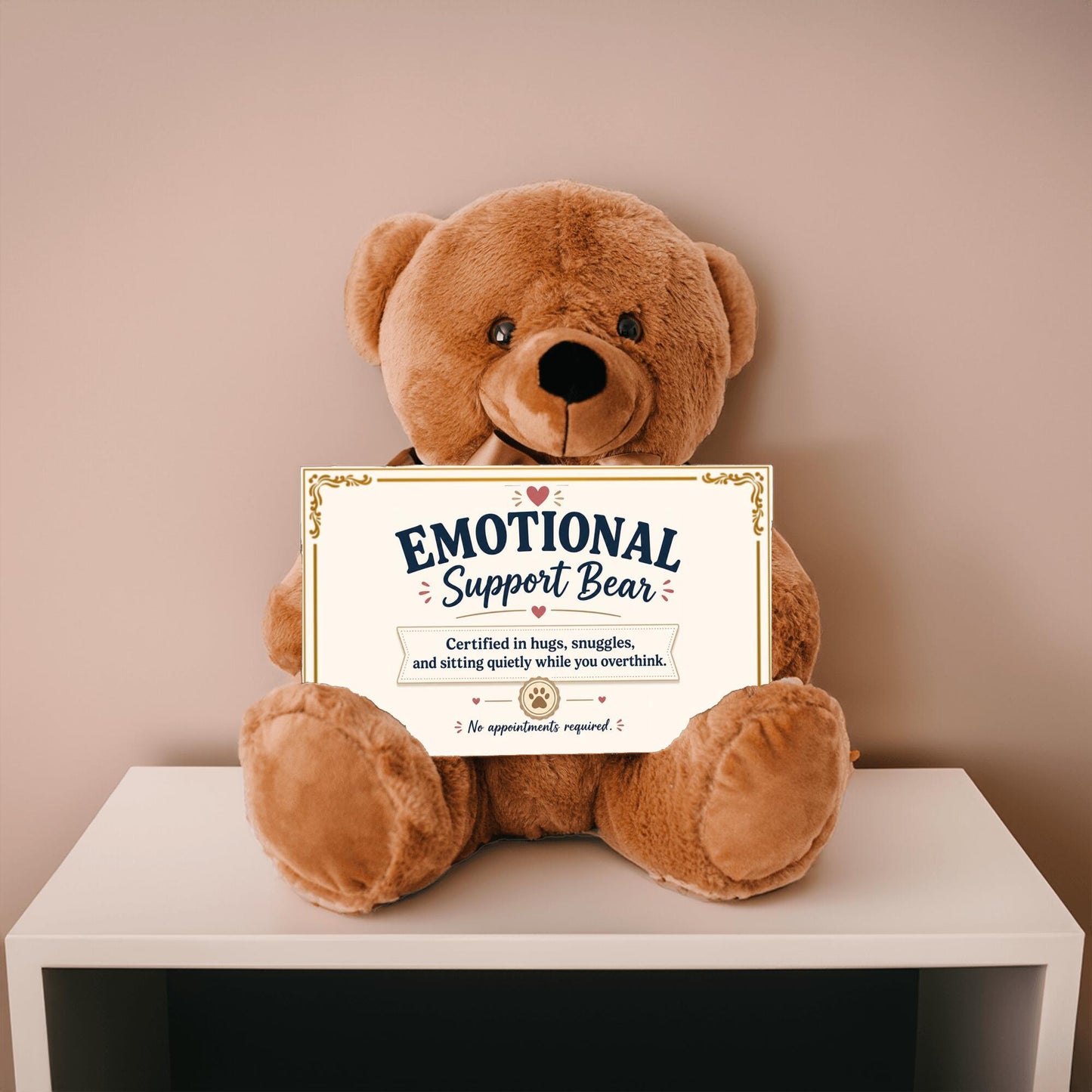 Comfort Teddy Bear | Emotional Support Bear Gift for Anxiety, Stress & Self Care with sign 10" X 6"