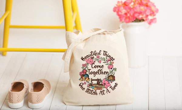 Beautiful things come together one stitch at a time - tote bag
