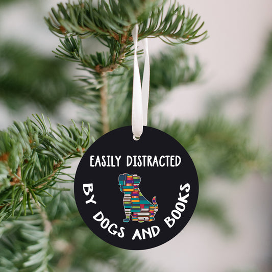 Easily Distracted by Dogs and Books - ornament