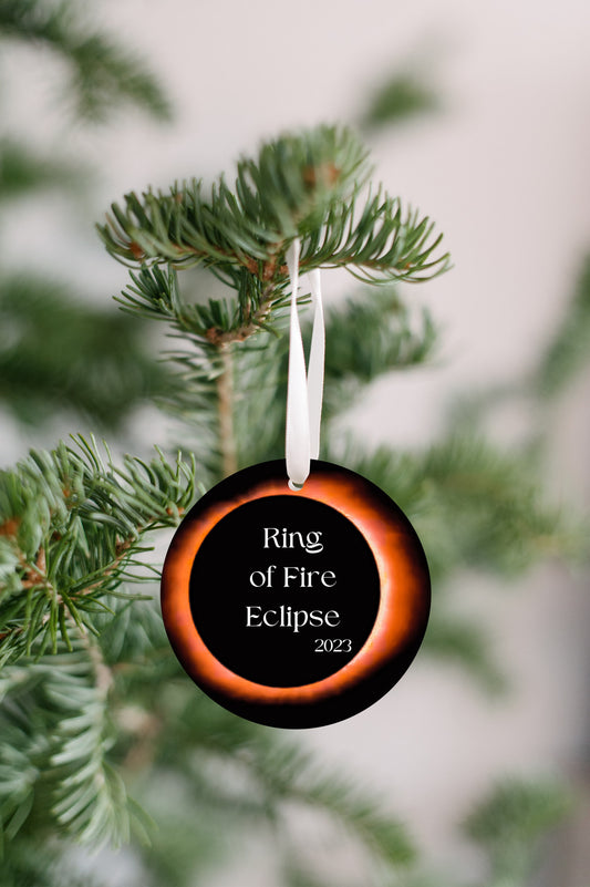 Ring of Fire Eclipse 2023 black background - Christmas ornament